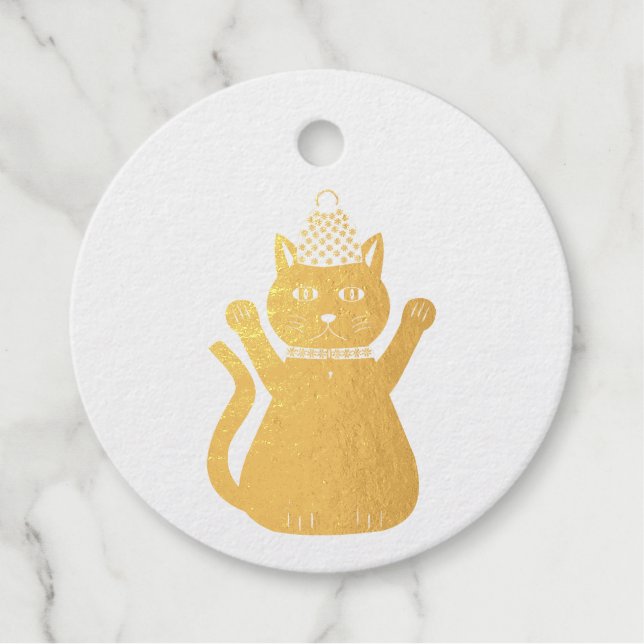Cute Christmas Cat Custom Favour Tags (Front)