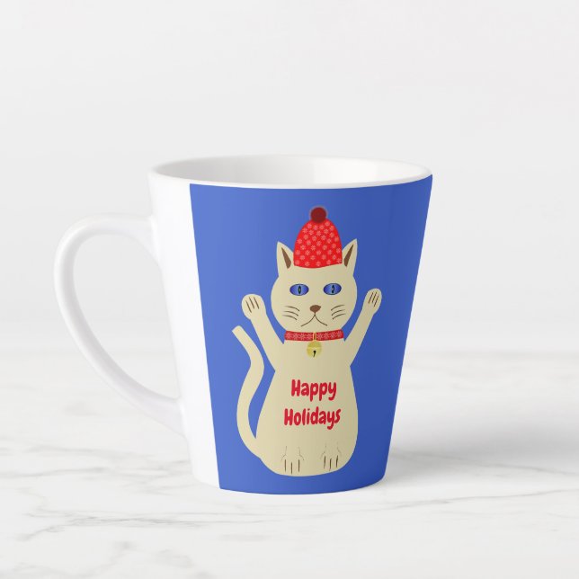 Cute Christmas Cat Custom Latte Mug (Left)