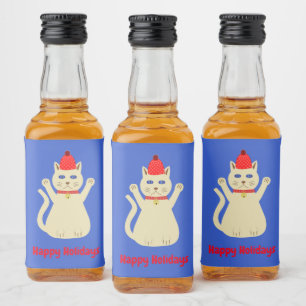 Cute Christmas Cat Custom Liquor Bottle Label