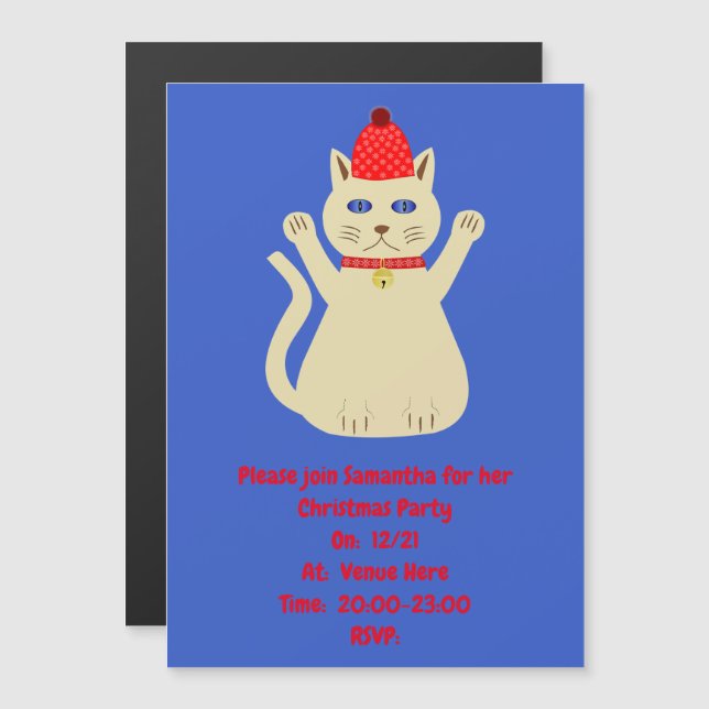 Cute Christmas Cat Custom Magnetic Invitation (Front/Back)
