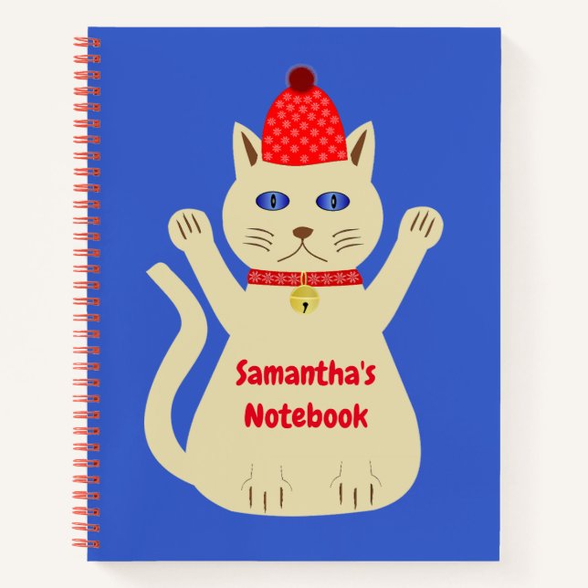 Cute Christmas Cat Custom Name Notebook (Front)