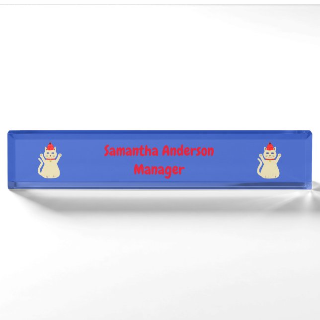 Cute Christmas Cat Custom Nameplate (Front)