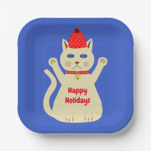 Cute Christmas Cat Custom Paper Plate