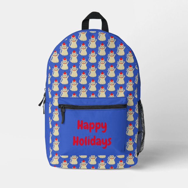 Cute Christmas Cat Custom Printed Backpack (Front)