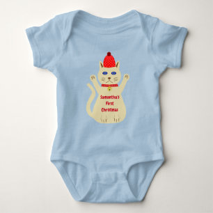 Cute Christmas Cat First Christmas Baby Bodysuit