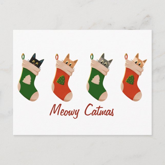 Cute Christmas cat greetings Holiday Postcard (Front)