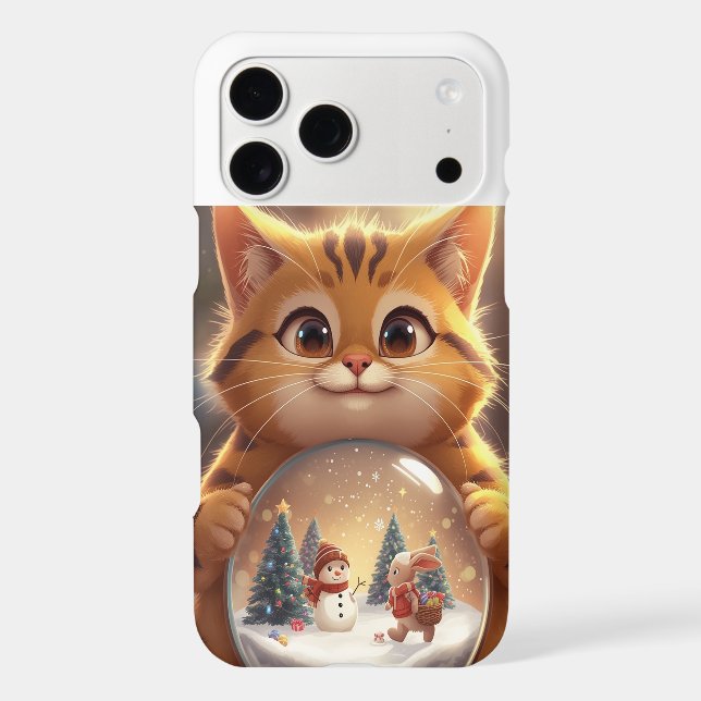 Cute Christmas Cat Holding Snow Globe Case (Back)