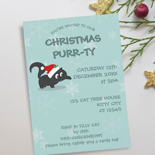Cute Christmas Cat Holiday Party Invitations