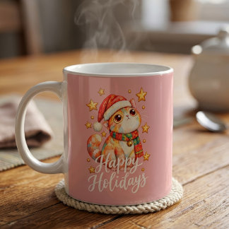 Cute Christmas Cat Illustration with Festive Charm Coffee Mug