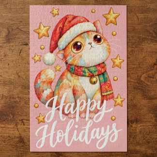 Cute Christmas Cat Illustration with Festive Charm Jigsaw Puzzle