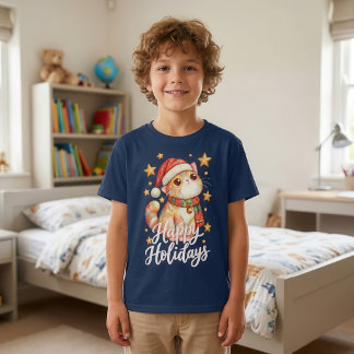 Cute Christmas Cat Illustration with Festive Charm T-Shirt