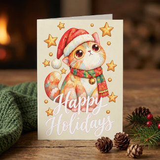Cute Christmas Cat Illustration with Festive Charm Thank You Card