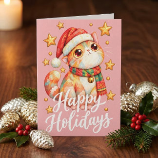 Cute Christmas Cat Illustration with Festive Charm Thank You Card