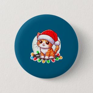 Cute Christmas Cat In Santa Hat  6 Cm Round Badge