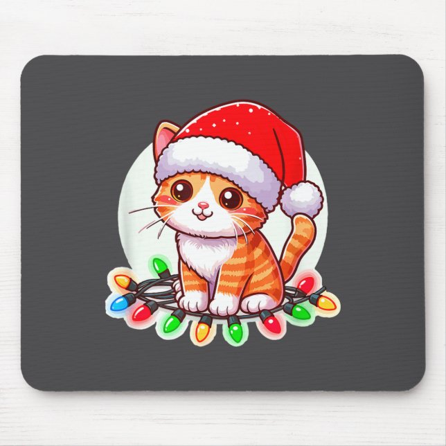 Cute Christmas Cat In Santa Hat  Mouse Pad (Front)