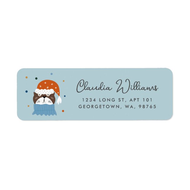 Cute Christmas Cat in Santa Hat Return Address Label (Front)
