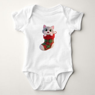 Cute Christmas Cat in Stocking Baby Jersey T-Shirt Bodysuit
