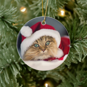 Cute Christmas cat lying Ceramic Ornament