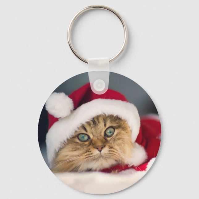 Cute Christmas cat lying Key Ring (Front)