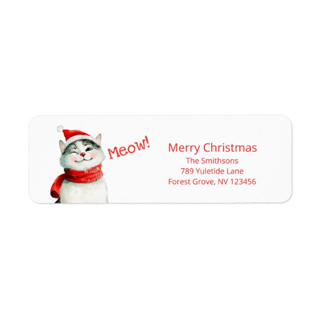 Cute Christmas Cat Meow Return Address Label (Front)