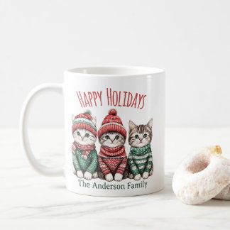 Cute Christmas Cat Mug | Custom Family Name