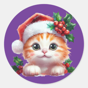 Cute Christmas Cat Ornament - Festive Holiday Gift Classic Round Sticker