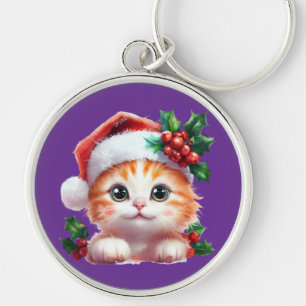Cute Christmas Cat Ornament - Festive Holiday Gift Key Ring