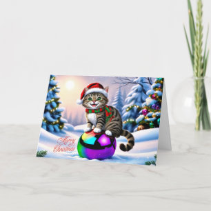 Cute Christmas Cat Outdoors Holiday Card