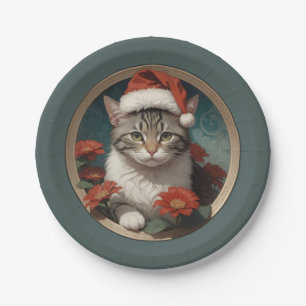 cute christmas cat paper plate