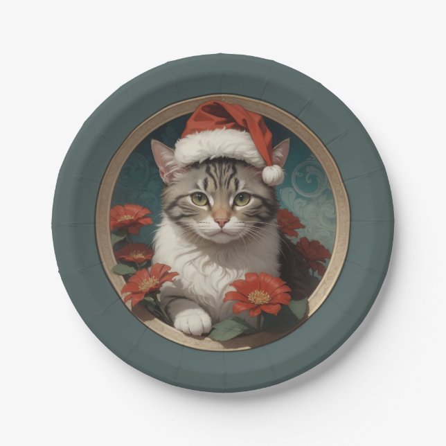 cute christmas cat paper plate (Front)