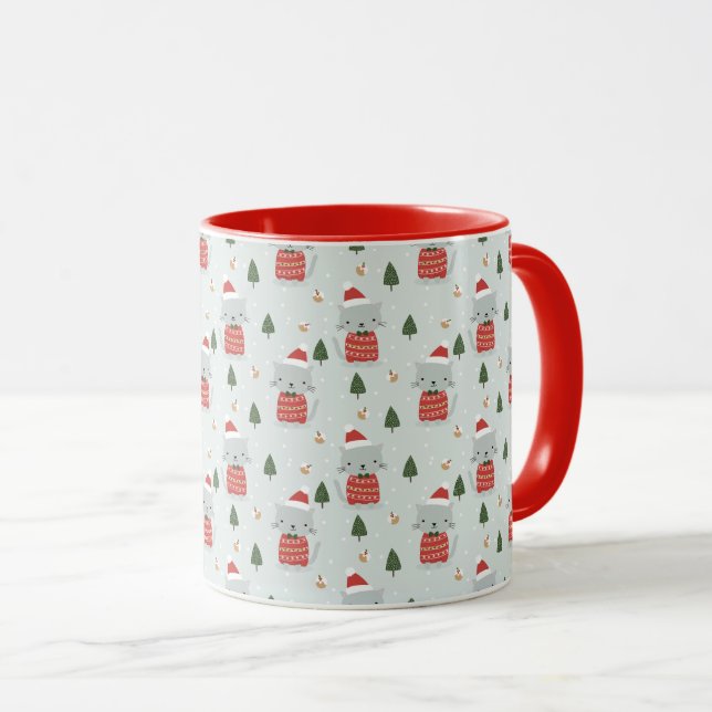 Cute Christmas Cat Pattern – Festive Holiday  Mug (Front Right)