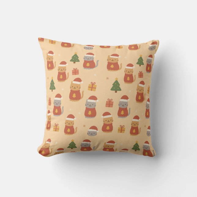 Cute Christmas Cat Pattern – Kawaii Festive Cats & Cushion (Front)