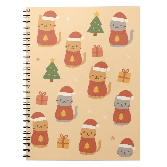 Cute Christmas Cat Pattern – Kawaii Festive Cats & Notebook (Front)
