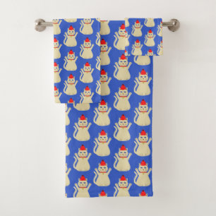 Cute Christmas Cat Patterned Bath Towel Set