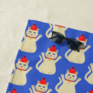 Cute Christmas Cat Patterned Beach Towel