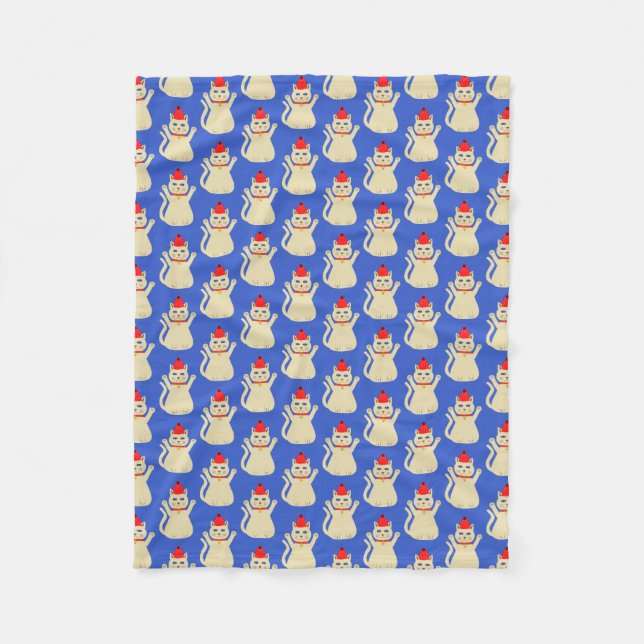 Cute Christmas Cat Patterned Fleece Blanket (Front)