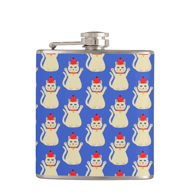 Cute Christmas Cat Patterned Hip Flask (Front)