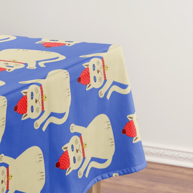Cute Christmas Cat Patterned Tablecloth (In Situ)