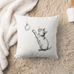 Cute Christmas Cat Reaching for Ornament Cushion