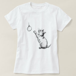 Cute Christmas Cat Reaching for Ornament T-Shirt