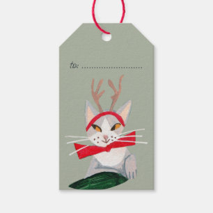 Cute Christmas Cat reindeer Holiday  Gift Tags