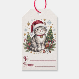 Cute Christmas Cat Santa Hat Gift Tags
