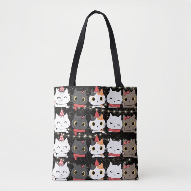 Cute Christmas Cat Seamless Pattern Tote Bag (Front)