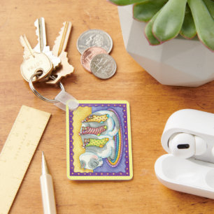 Cute Christmas Cat Sleeping with Mice in Stockings Key Ring