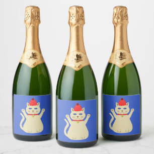 Cute Christmas Cat Sparkling Wine Label