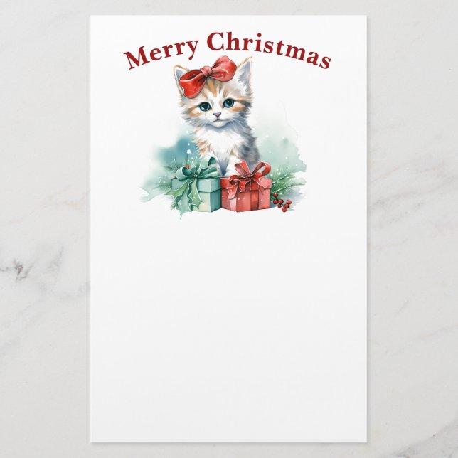 Cute Christmas Cat Stationery (Front)