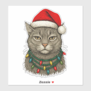Cute Christmas Cat Wearing Santa Hat and Holiday
