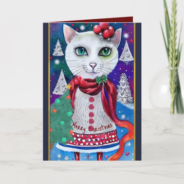 Cute Christmas cat with custom text Announcement (Front)