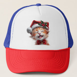 Cute Christmas Cat with Santa Hat and Bow Tie