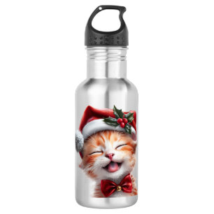 Cute Christmas Cat with Santa Hat and Bow Tie 532 Ml Water Bottle
